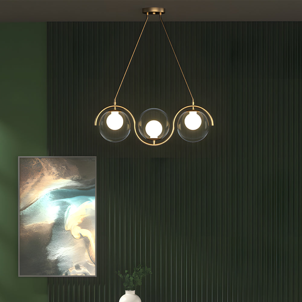 Wavy Linear Ball Glass Island Light — 3-Light / White