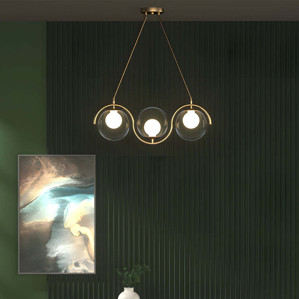 Wavy Linear Ball Glass Island Light — 3-Light / White
