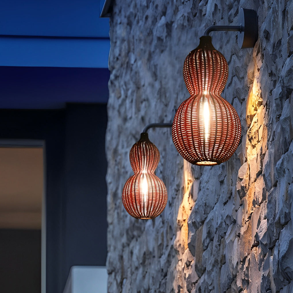 Woven Rattan Gourd Hanging Lamp Outdoor Pendant Light for Patio-Lighom