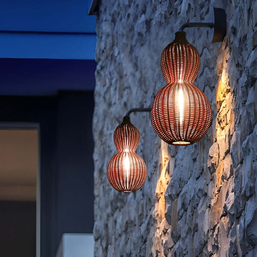 Woven Rattan Gourd Hanging Lamp Outdoor Pendant Light for Patio-Lighom
