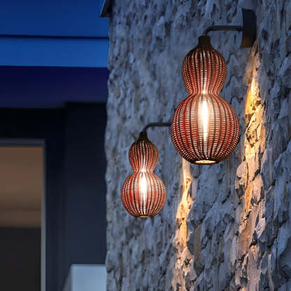 Woven Rattan Gourd Hanging Lamp Outdoor Pendant Light for Patio-Lighom