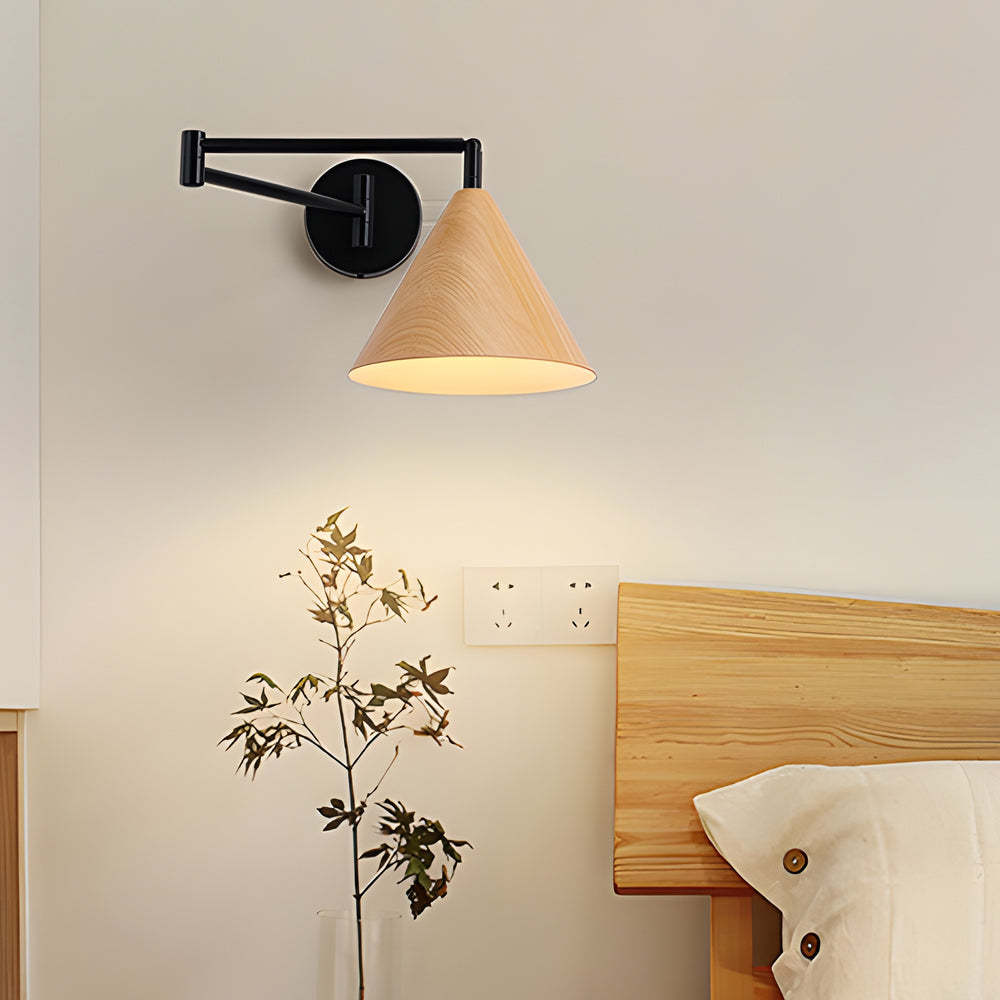 Cone Shaped Swing Arm Wall Sconces - 1-Light Wood Wall Mount Light-Lighom