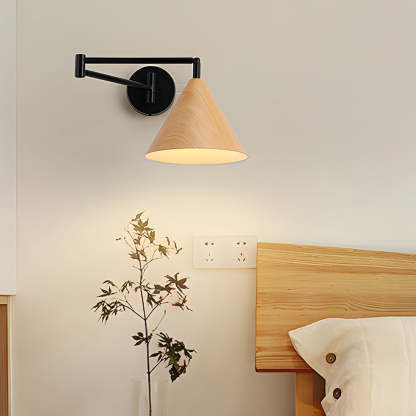Cone Shaped Swing Arm Wall Sconces - 1-Light Wood Wall Mount Light-Lighom