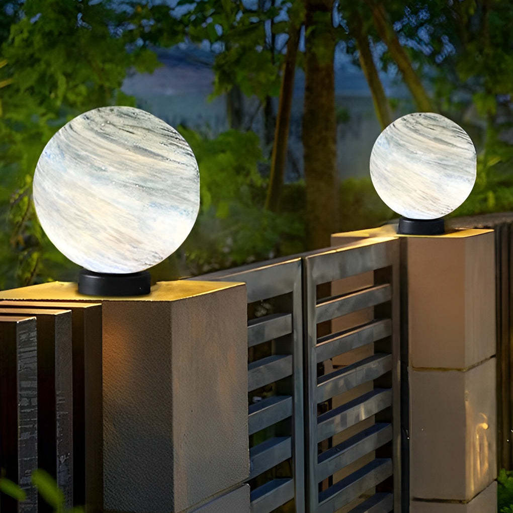 Round Glass Planets Design Waterproof Modern Outdoor Fence Post Lights-Lighom