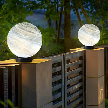 Round Glass Planets Design Waterproof Modern Outdoor Fence Post Lights-Lighom