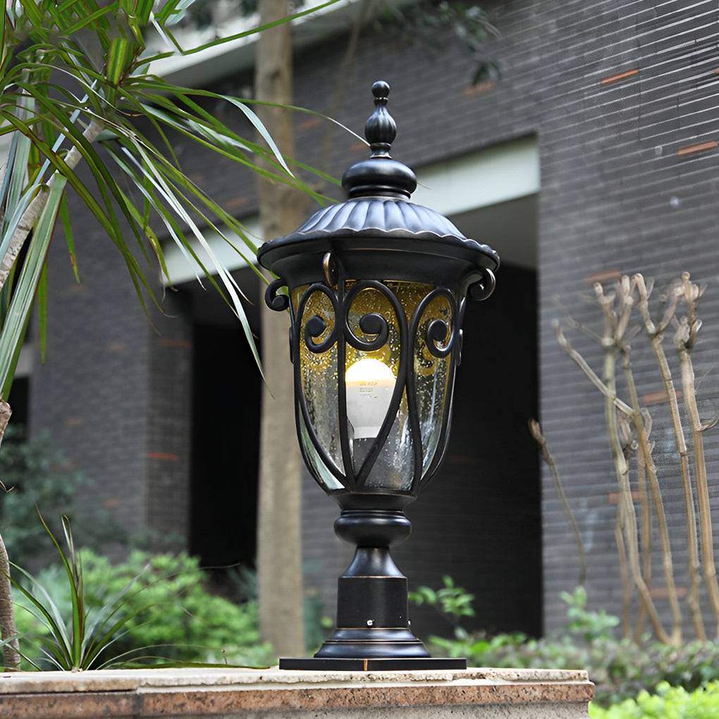 Round Bubble Glass Black European Outdoor Pillar Lamp