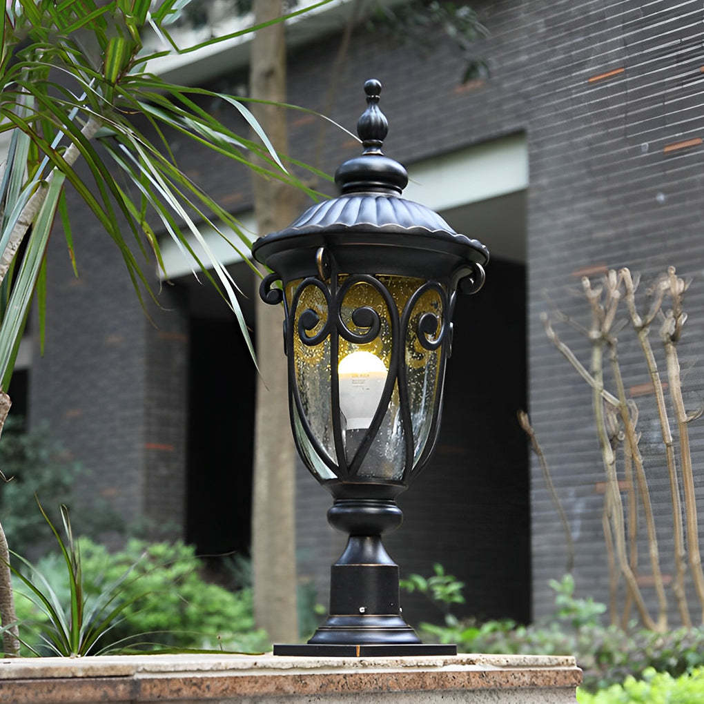 Round Bubble Glass Black European Outdoor Pillar Lamp