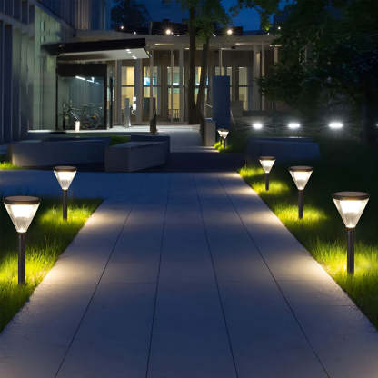 3.7V Cone Modern Solar Powered LED Path Light with Ground Insert or Mounting Base-Lighom