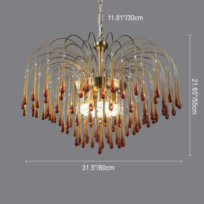 Traditional French Teardrop Copper Glass 4/6/10 Light Chandelier For Living Room
