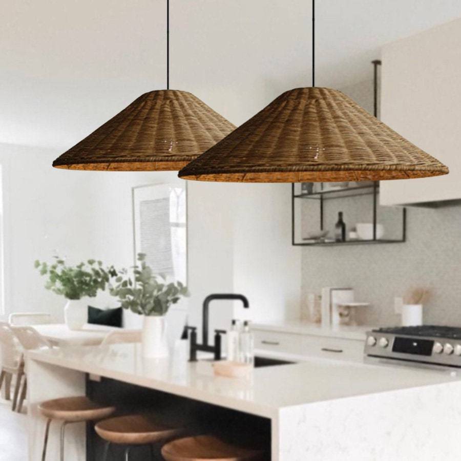 Retro Woven Rattan Cone Pendant Light