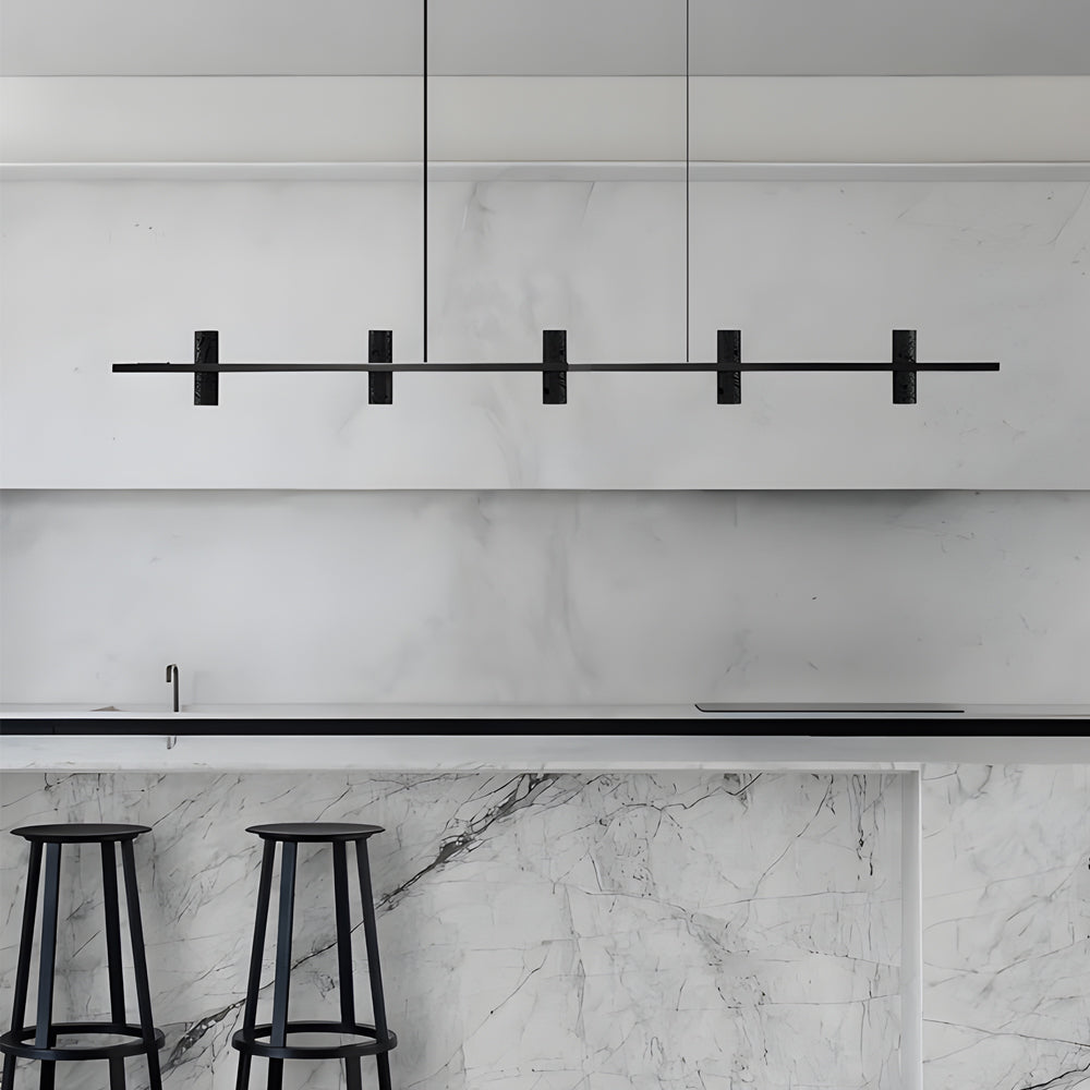 LED Copper Black Stone Linear Island Pendant