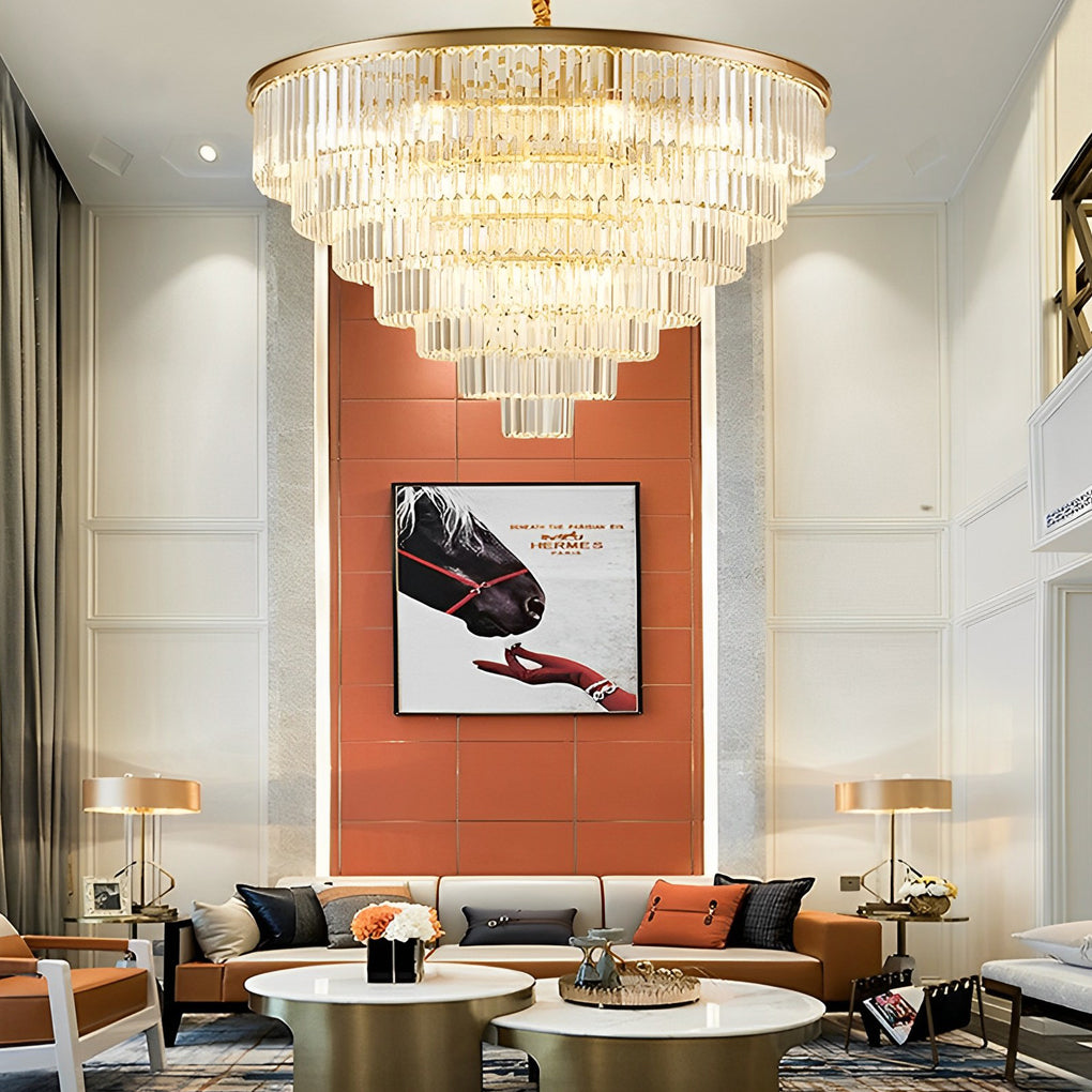 Modern round four-layer black chandeliers — Brushed Gold