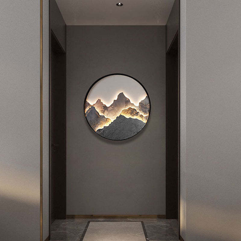 Round Natural Rock Slab Mountain Scenery Painting Modern Wall Lights Fixture-Lighom