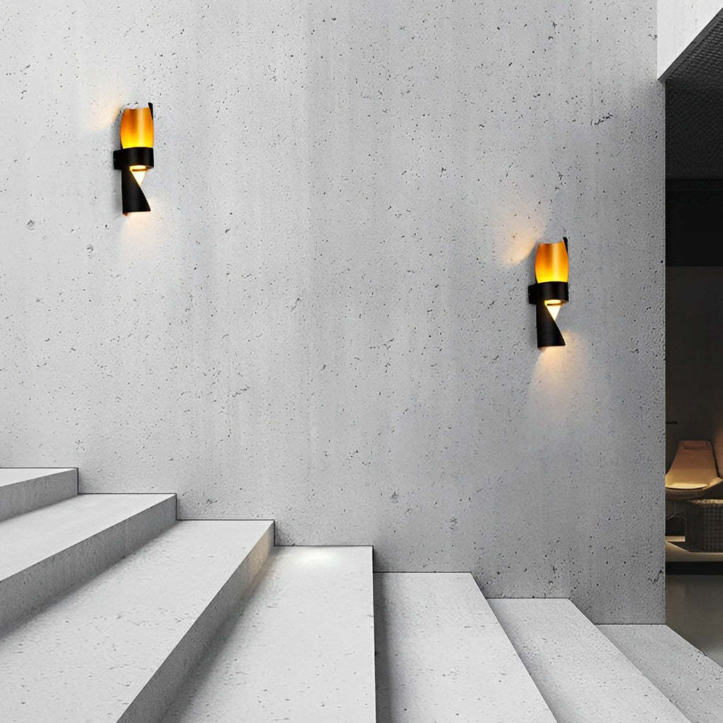 Spiral Exterior Up and Down Wall Lights Outdoor Wall Mounted Light with Gold Interior-Lighom