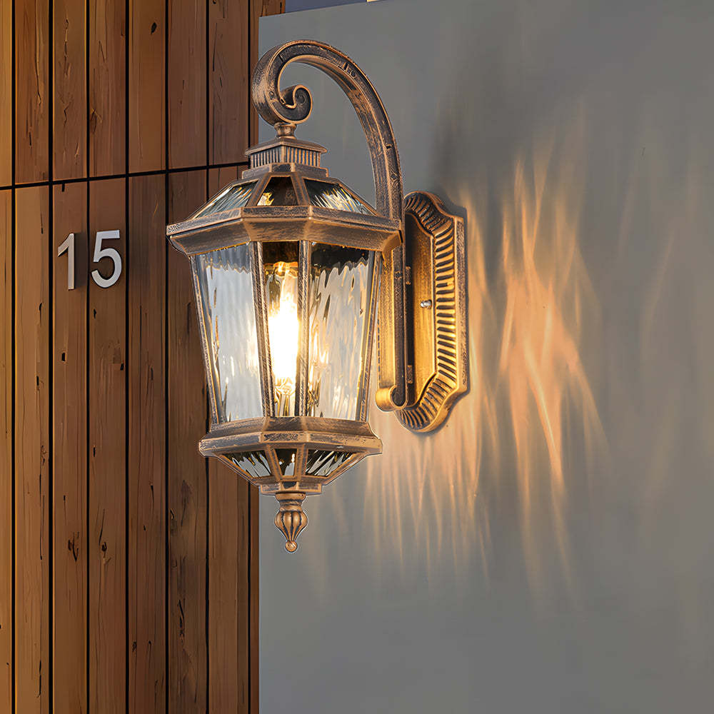 1-Light Black Clear Water Glass Outdoor Wall Light Lantern Wall Sconce Porch Wall Mounted Lights Exterior Wall Lamp-Lighom