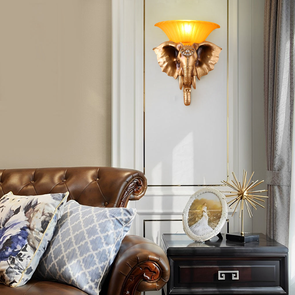 White resin cartoon elephant wall sconces - modern