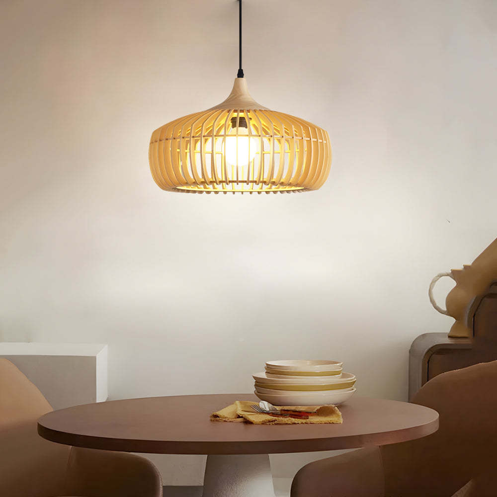 Japanese Wood Cage Pendant Light