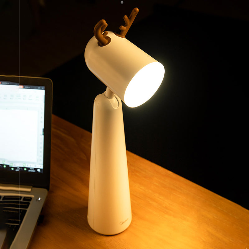 Antlers USB Rechargeable White Desk Lamp with Night Light Feature-Lighom