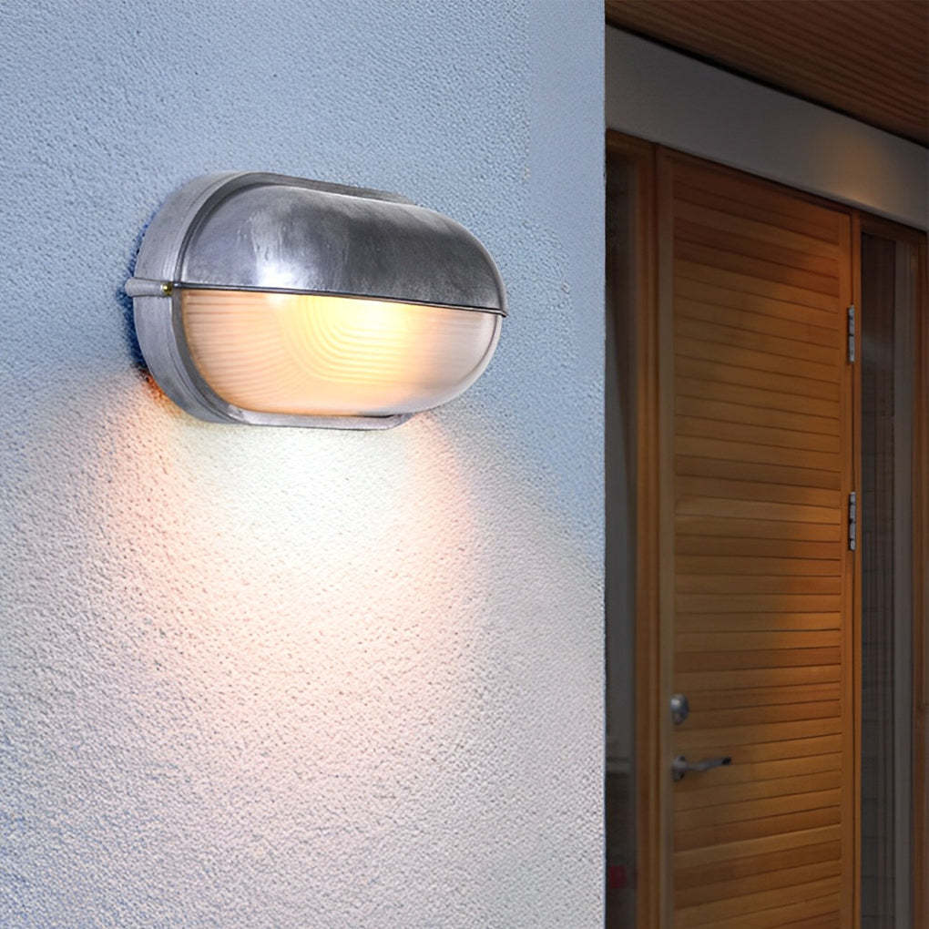 Round Oval Cast Aluminum Glass Waterproof Retro Industrial Wall Lamp-Lighom