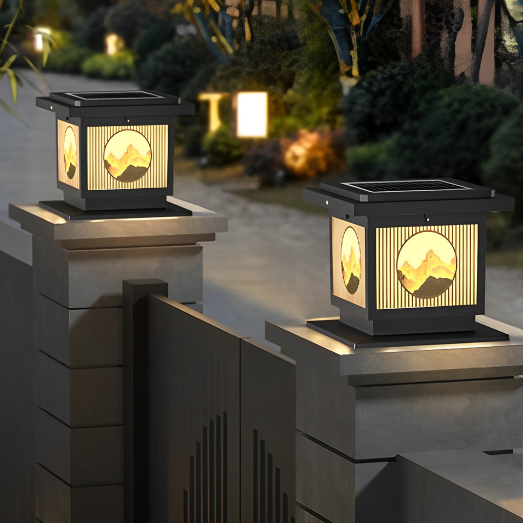 Square Retro Mountain LED Solar Post Cap Light
