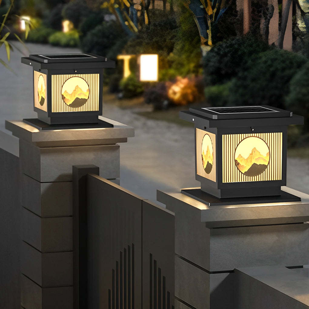 Square Retro Mountain LED Solar Post Cap Light — Solar / 1 Pc