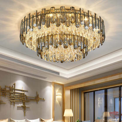 Lighom round metal crystal iron flush mount lighting for living room or bedroom