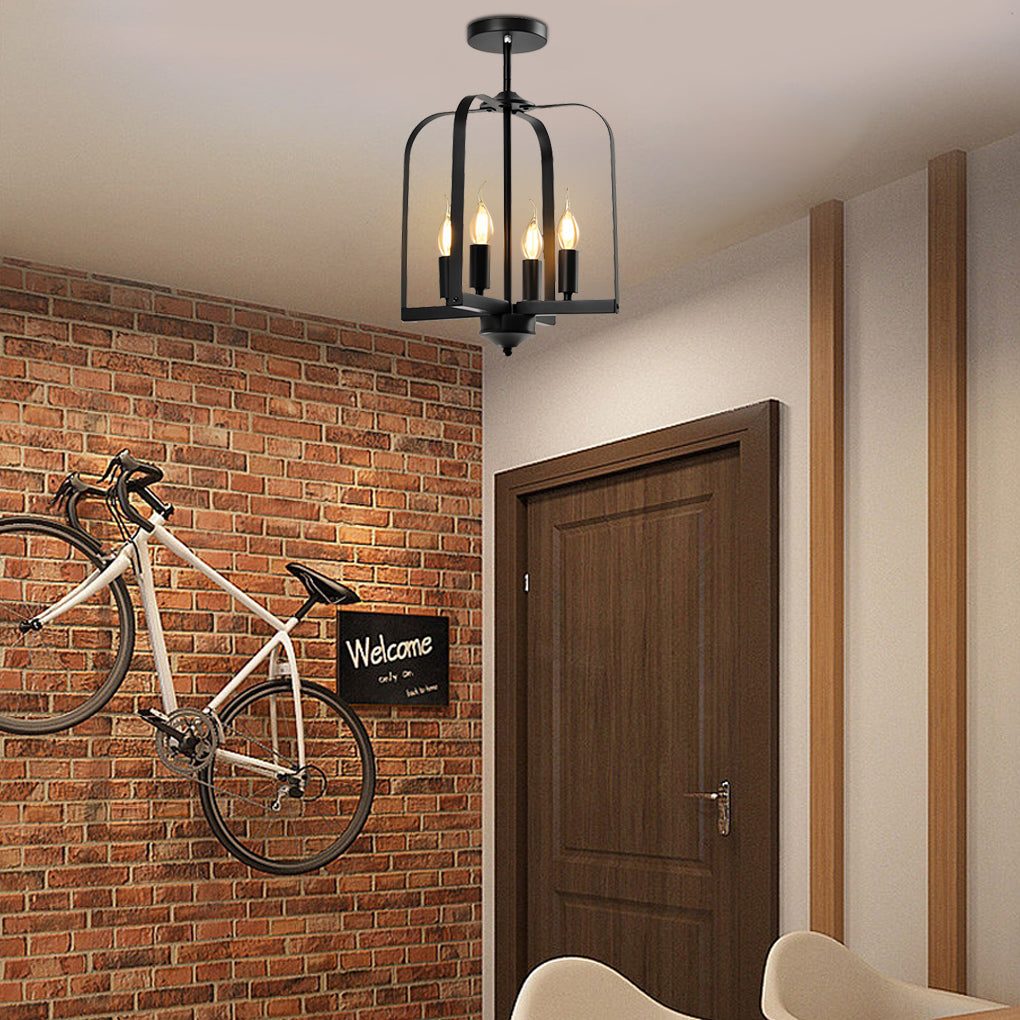 Black industrial cage american pendant lighting — Semi-Flush Mount / 4-Light