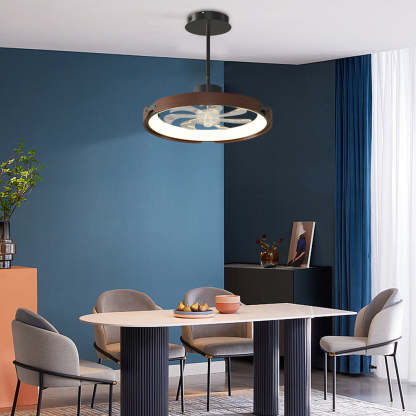 Round Wood LED 3 Step Dimming App Control Modern Bladeless Ceiling Fans-Lighom