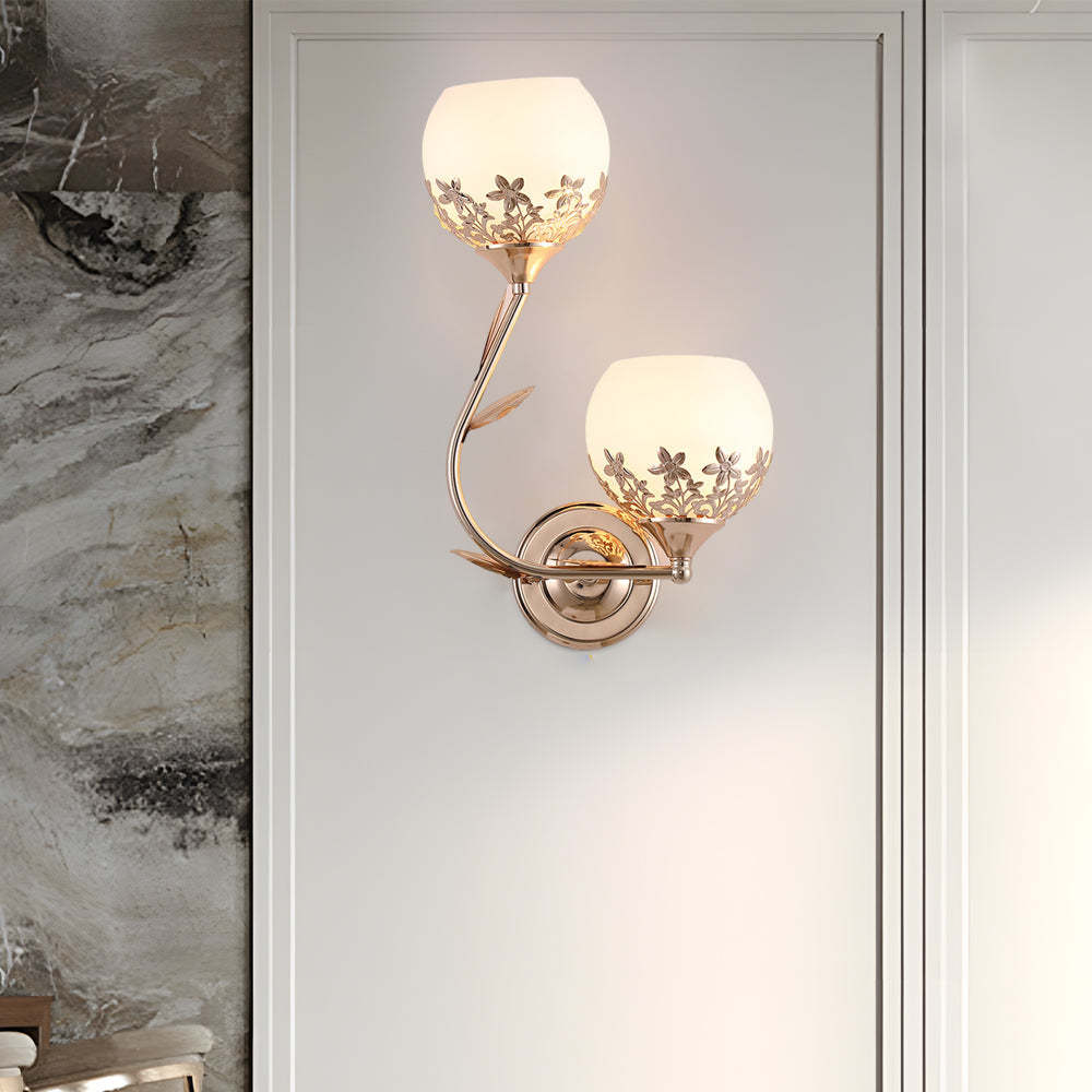 Glass Flower 2-Light European LED Wall Sconce — Gold / Flower