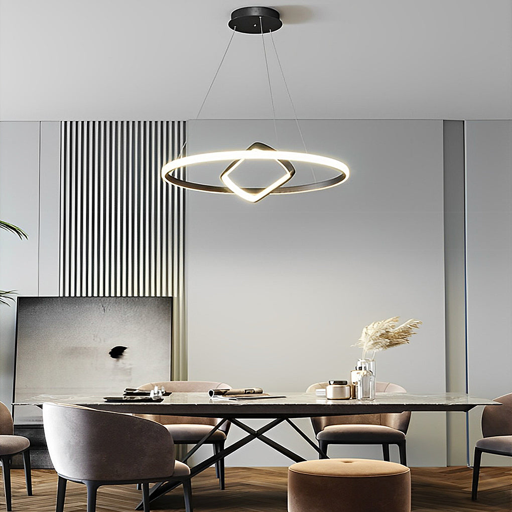 Adjustable Round Oval LED Dimmable Black Modern Chandelier