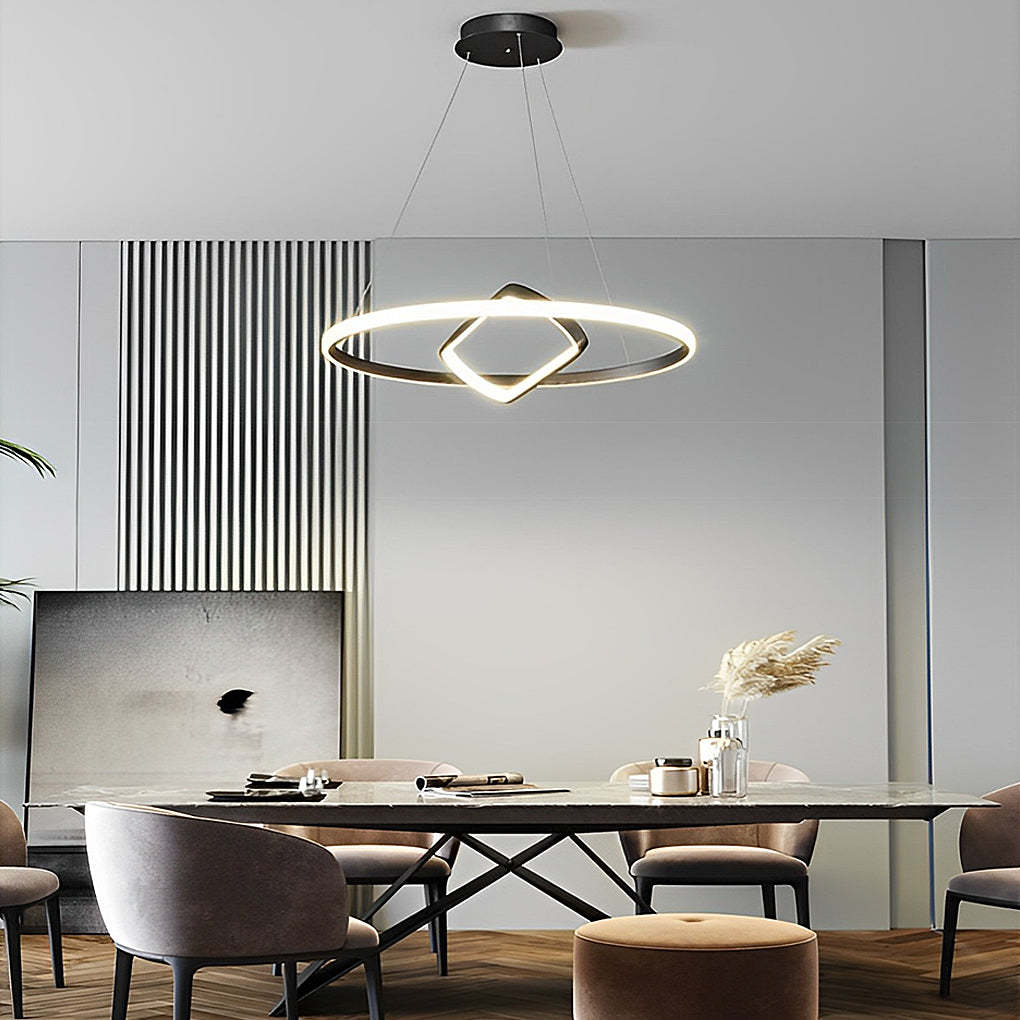 Adjustable Round Oval LED Dimmable Black Modern Chandelier