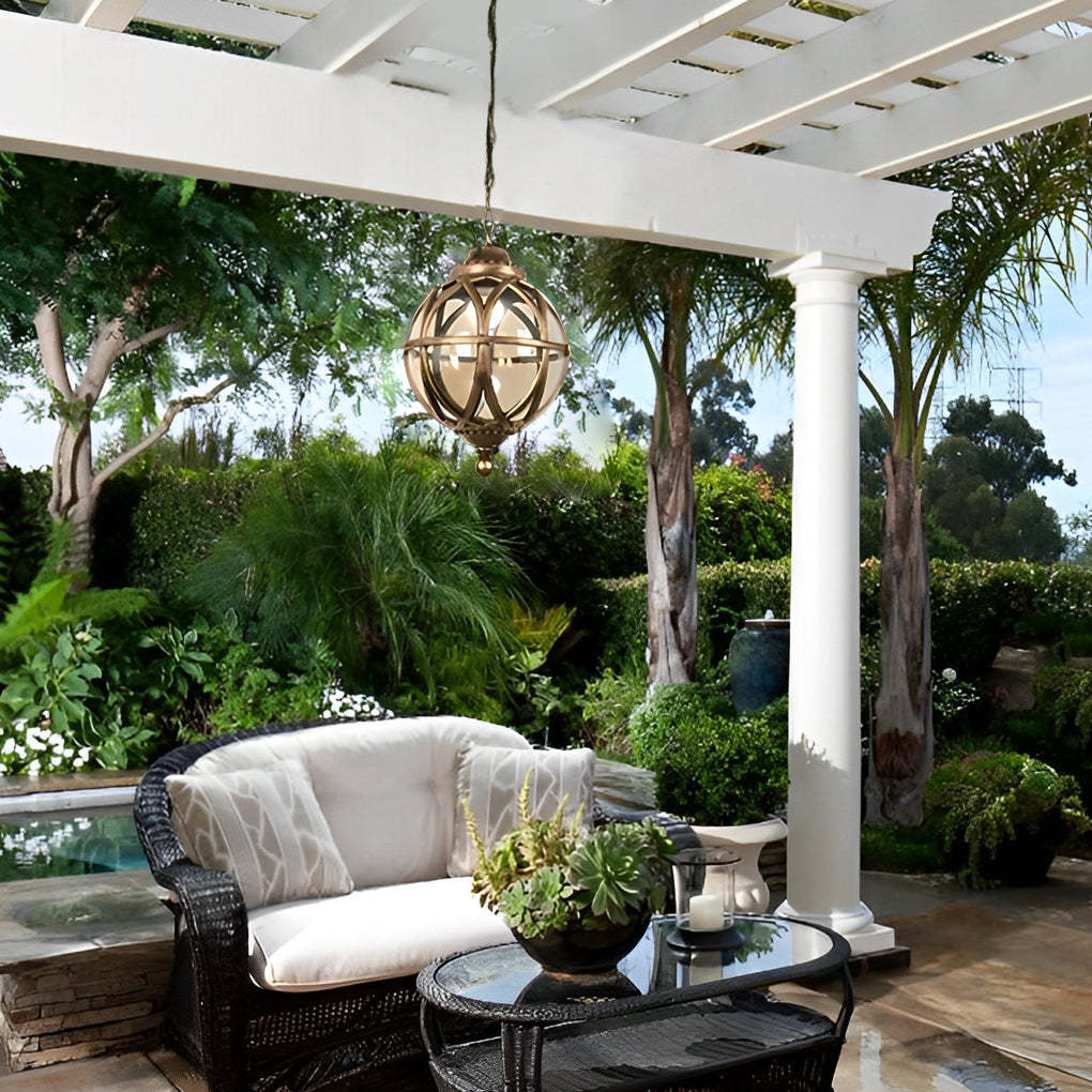 European-style Retro Pendant Aluminum Glass Hanging Ball Outdoor Ceiling Light-Lighom