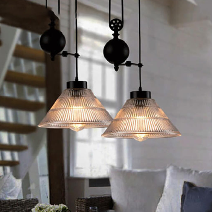 Industrial Glass Retro Pulley Pendant Light