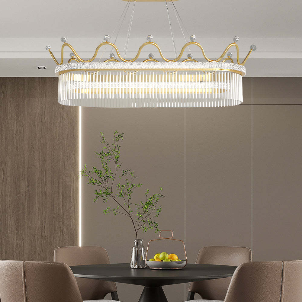 1/2-Layer Long Oval Crystal Crown Modern Chandelier