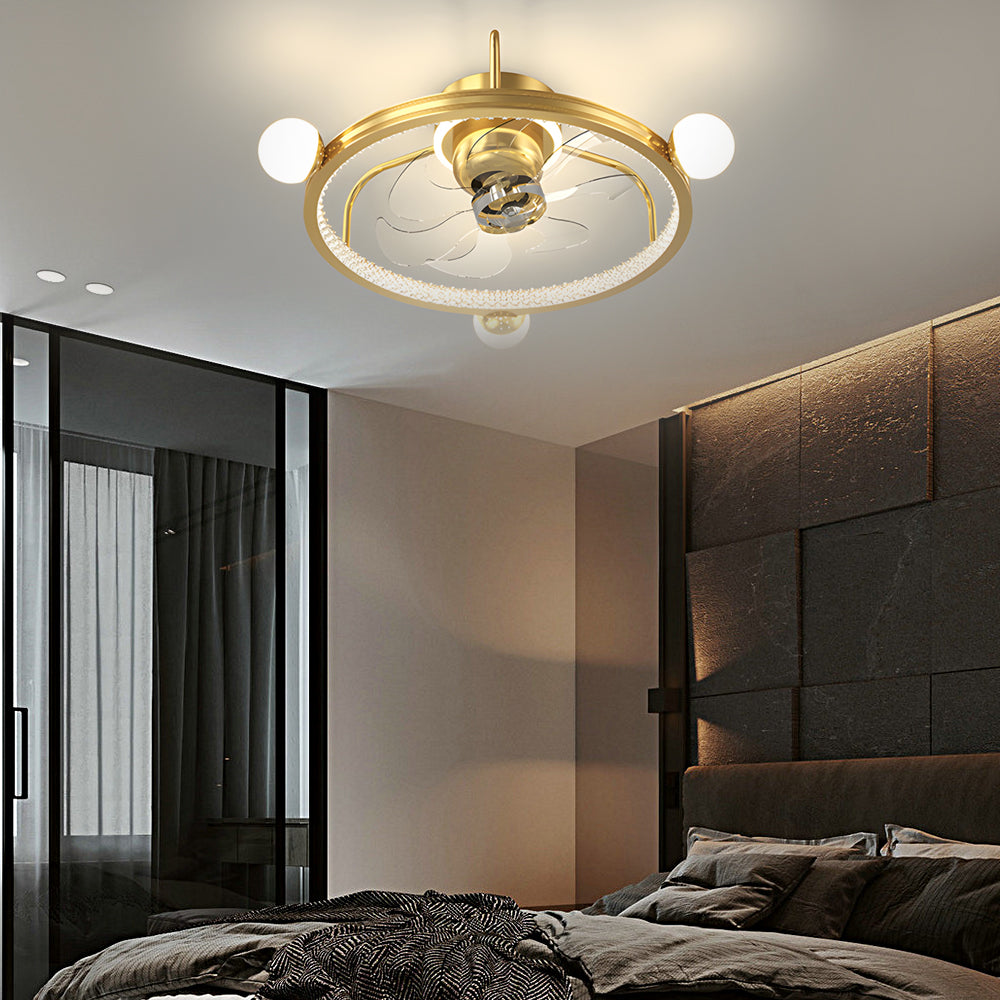 Modern ball 3-step black acrylic ceiling fans — Ordinary White / Brushed Gold