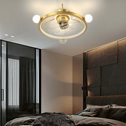 Round Acrylic Ball Decor 3 Step Dimming Modern Bladeless Ceiling Fan Light-Lighom