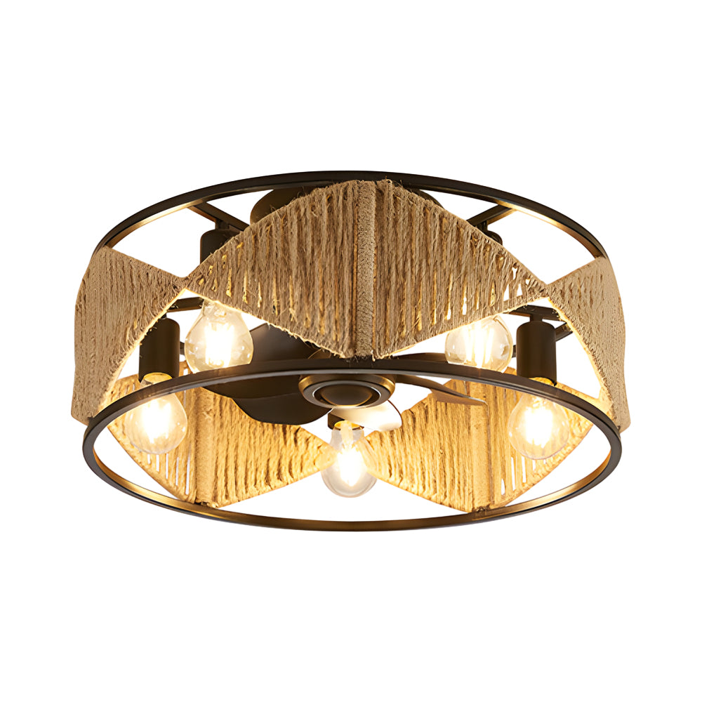 20" Hemp Rope-Woven Caged Remote Ceiling Fan