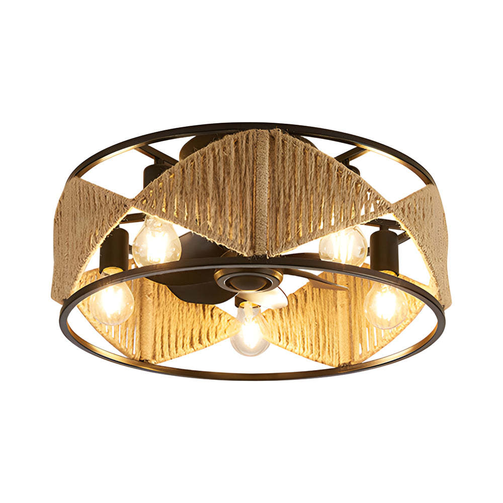 20" Hemp Rope-Woven Caged Remote Ceiling Fan