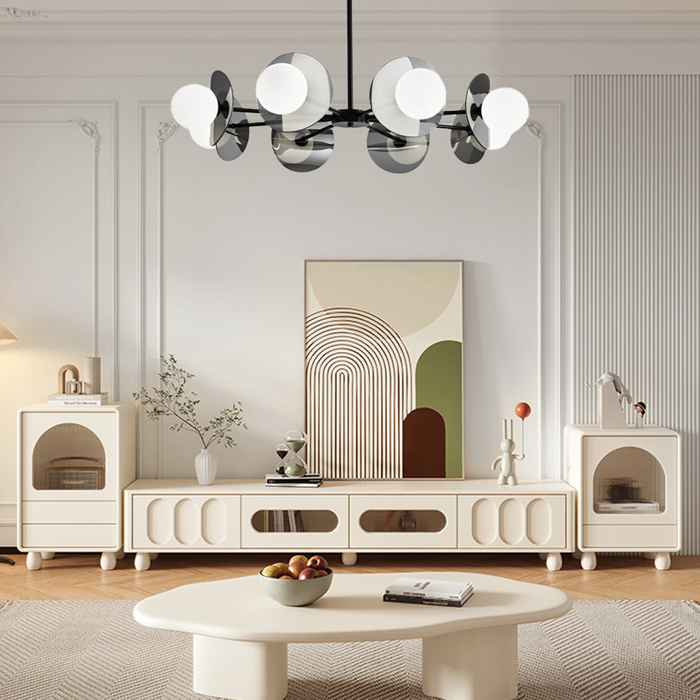 Round Plated Glass Copper Black Modern Chandelier