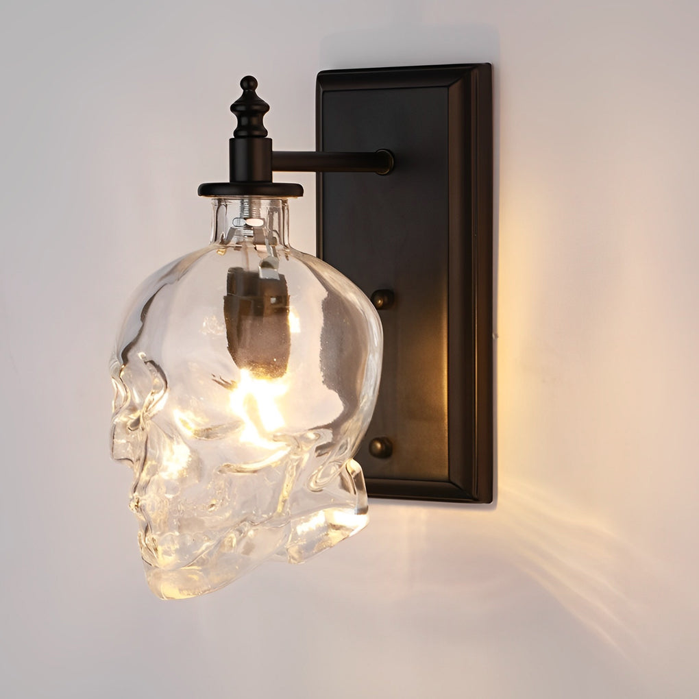 Retro Glass Skull Head LED Black Industrial Style Decorative Wall Lamp-Lighom