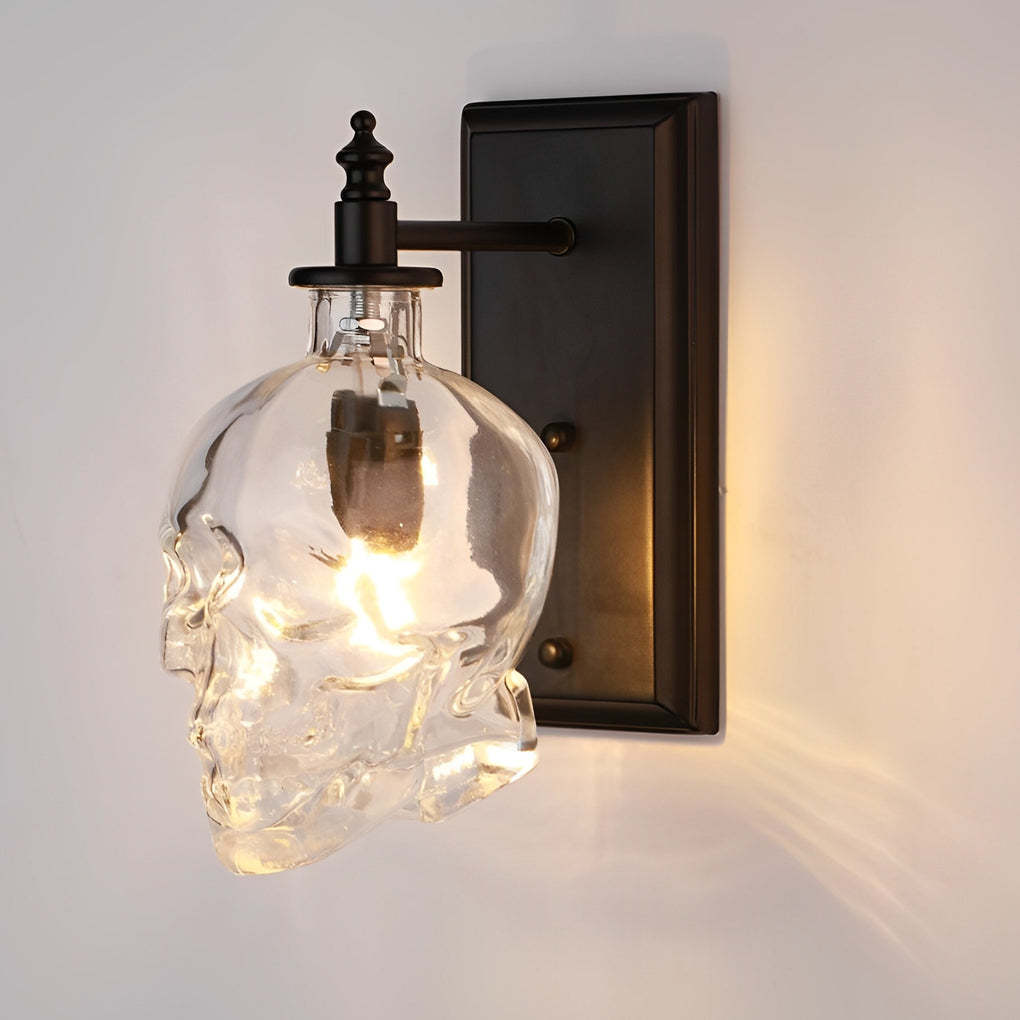 Retro Glass Skull Head LED Black Industrial Style Decorative Wall Lamp-Lighom