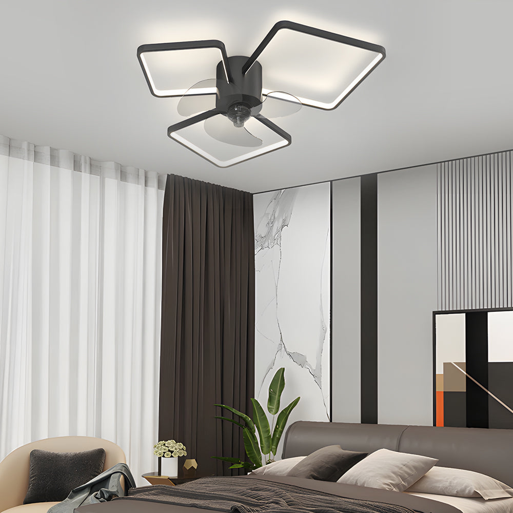 Square Round Rings Three Step Dimming LED Silent Modern Ceiling Fans Lamp-Lighom