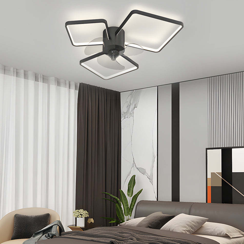 Square Round Rings Three Step Dimming LED Silent Modern Ceiling Fans Lamp-Lighom