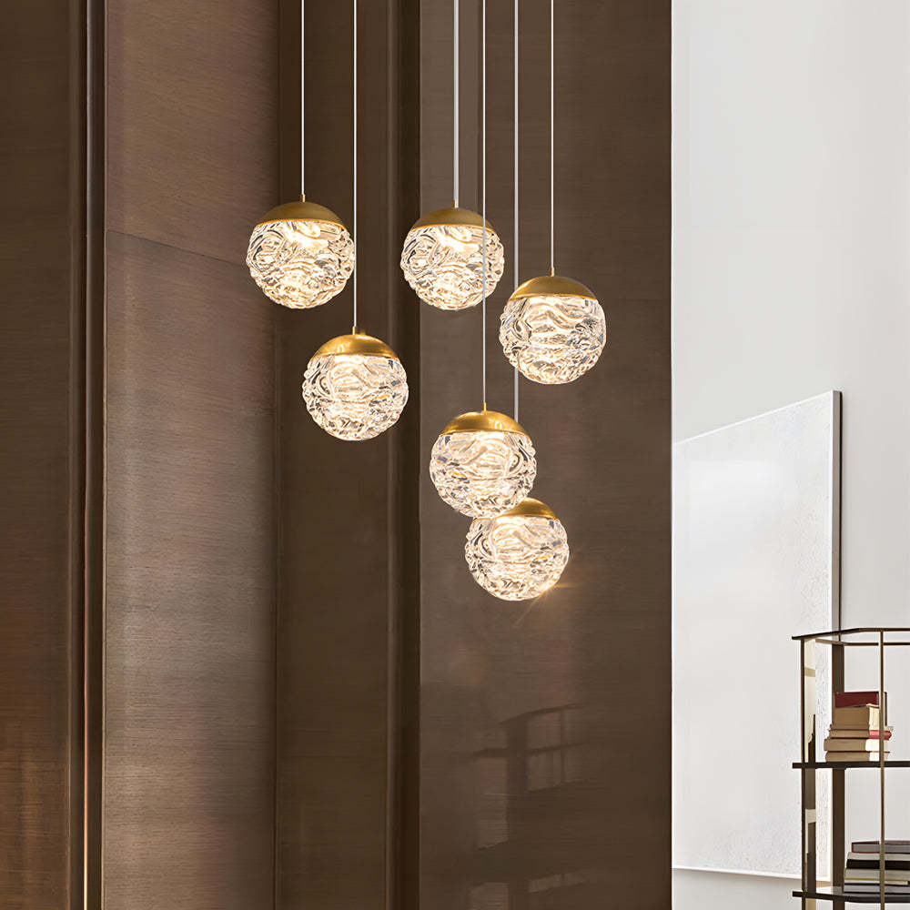 Spiral Pineapple Multi-Glass-Ball LED Staircase Chandelier — 18-Light