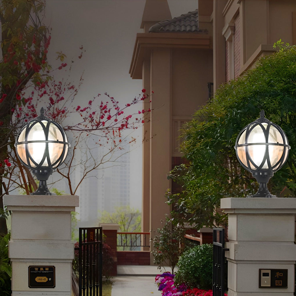 Round Glass E27 Waterproof European Style Outdoor Post Caps Lights-Lighom
