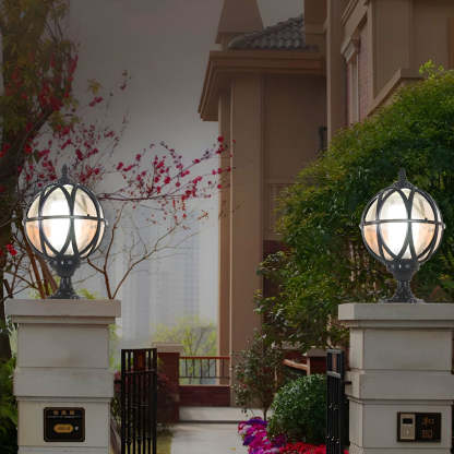 Round Glass E27 Waterproof European Style Outdoor Post Caps Lights-Lighom