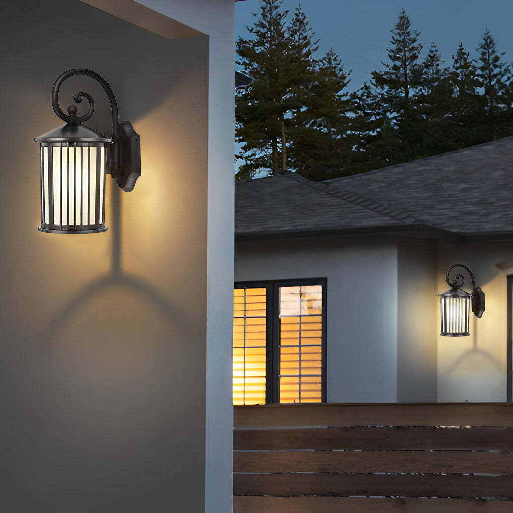 Waterproof Striped Glass Aluminum Black Retro Outdoor Wall Lights-Lighom