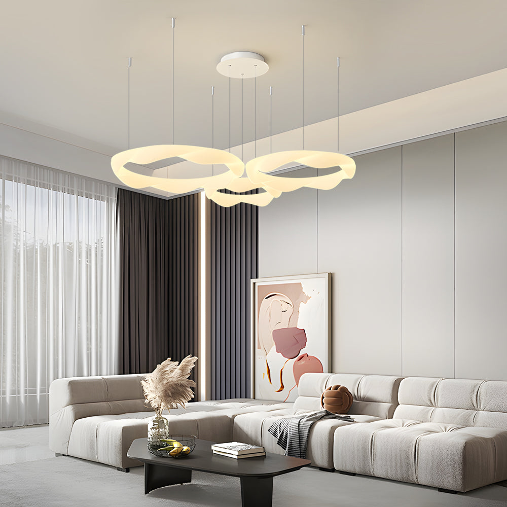 Wavy Circle Ring Dimmable White Cream Modern Chandelier
