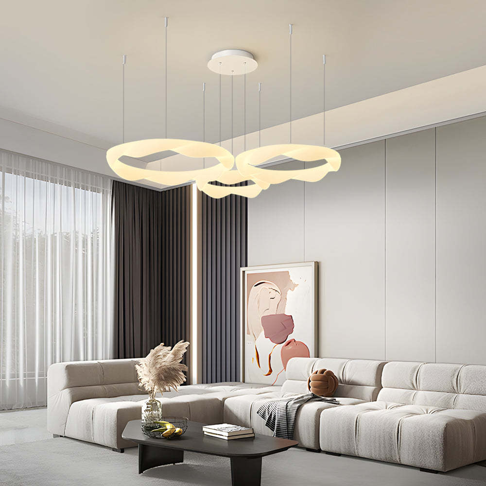 Wavy Circle Ring Dimmable White Cream Modern Chandelier
