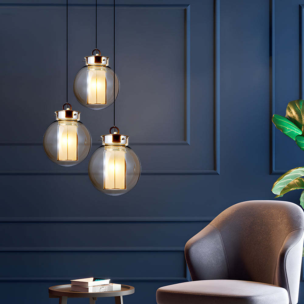 Amber Glass Shade Post-Modern Pendant Lamp